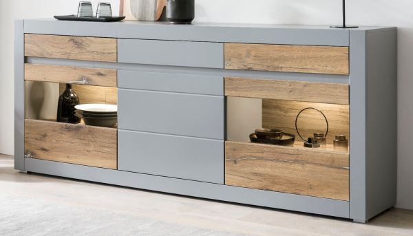 Sideboard Tamaris in Platingrau matt und Zinneiche Wohn- und Esszimmer Kommode 217 x 90 cm