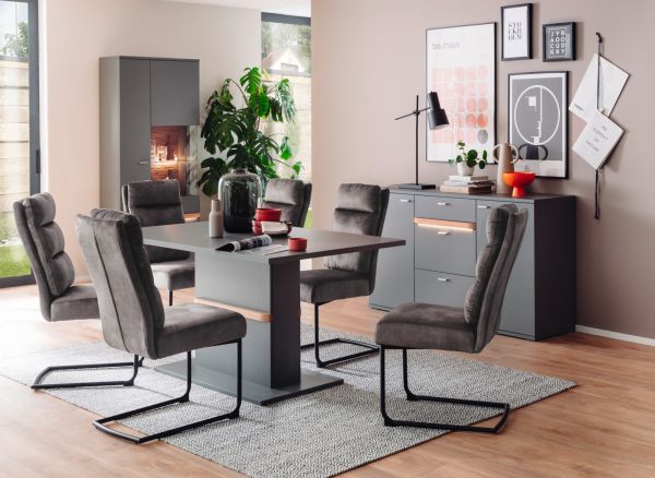 2 x Stuhl Lampang in anthrazit Vintage Velours-Optik Freischwinger mit Taschenfederkern Esszimmerstuhl 2er Set