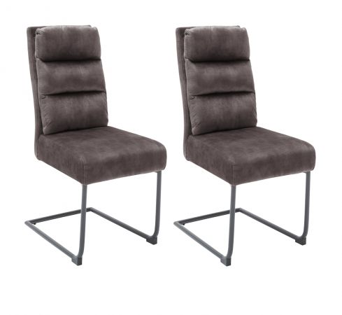 2 x Stuhl Lampang in anthrazit Vintage Velours-Optik Freischwinger mit Taschenfederkern Esszimmerstuhl 2er Set