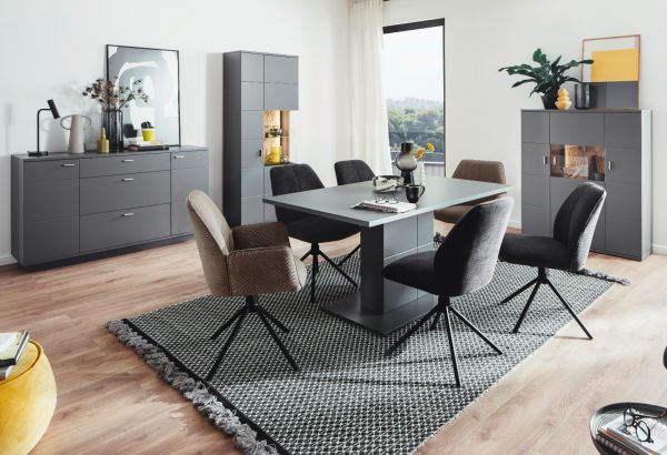 2 x Stuhl Pemba in anthrazit 180 drehbar Esszimmerstuhl 2er Set mit Komfortsitzhhe