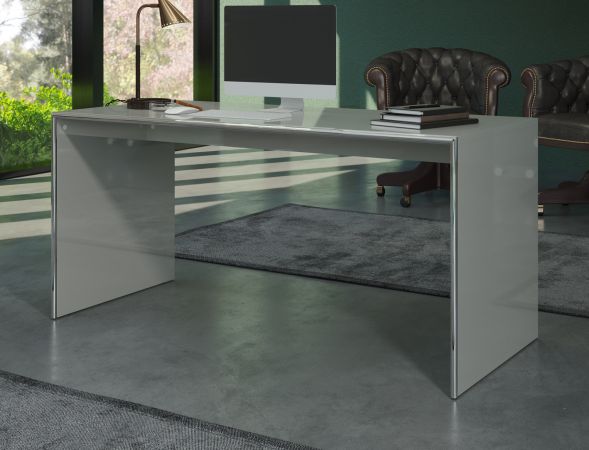 Schreibtisch Infinity in grau Hochglanz Lack aus Italien Laptoptisch mit Chromrahmen 160 x 70 cm