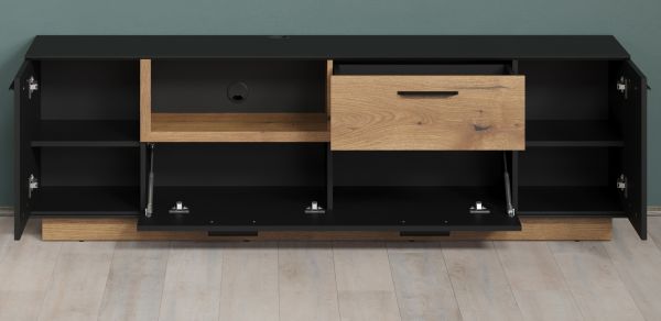 TV-Lowboard Synnax in grau und Evoke Eiche TV Unterteil mit Komforthhe 187 x 59 cm