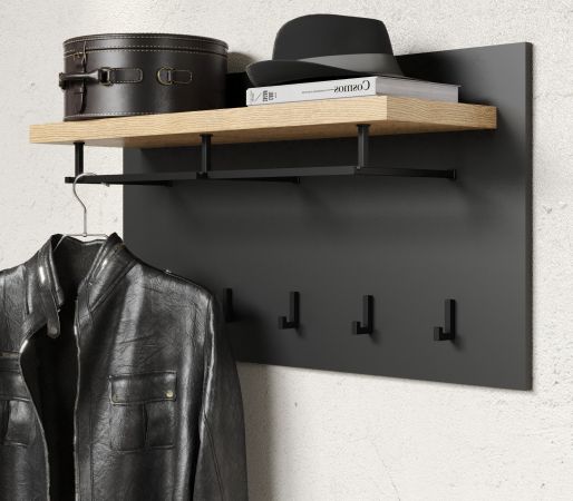 Garderobenpaneel Synnax in grau und Evoke Eiche Wandgarderobe 90 x 50 cm