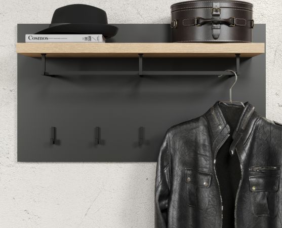 Garderobenpaneel Synnax in grau und Evoke Eiche Wandgarderobe 90 x 50 cm