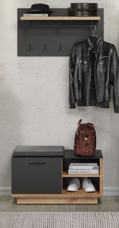 Garderobenpaneel Synnax in grau und Evoke Eiche Wandgarderobe 90 x 50 cm