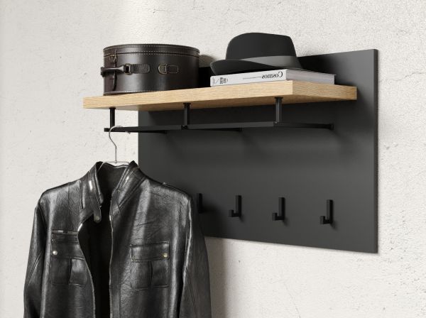 Garderobenpaneel Synnax in grau und Evoke Eiche Wandgarderobe 90 x 50 cm