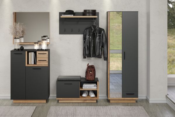 Garderobenpaneel Synnax in grau und Evoke Eiche Wandgarderobe 90 x 50 cm
