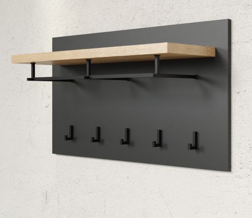 Garderobenpaneel Synnax in grau und Evoke Eiche Wandgarderobe 90 x 50 cm