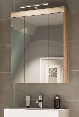 Badezimmer Spiegelschrank Lambada in Sonoma Eiche Badschrank 3-trig 60 x 79 cm