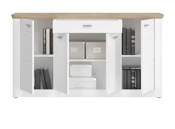 Sideboard Michigan in wei matt und Viking Eiche Kommode 159 x 88 cm, Soft-Close