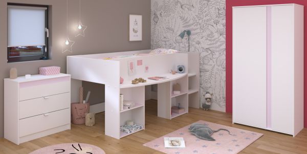 Parisot Kinder- und Jugendzimmer Pirouette12 in wei mit grau oder rosa Komplett-Set 3-teilig