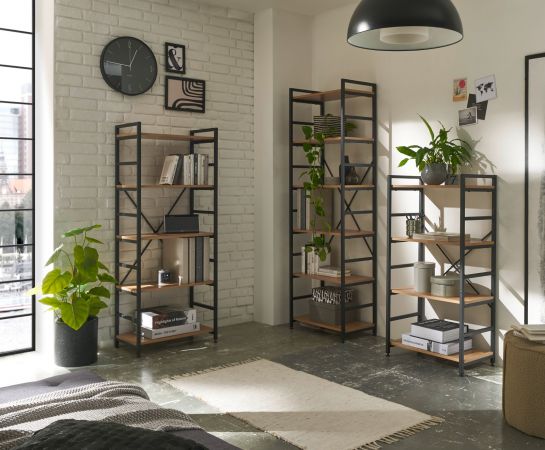 Regal Branca in schwarz und Wildeiche Standregal fr Homeoffice und Bro 60 x 151 cm