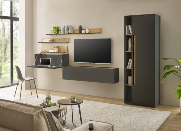Broregal Center in Wotan Eiche und grau matt Wandregal fr Homeoffice und Bro 170 cm