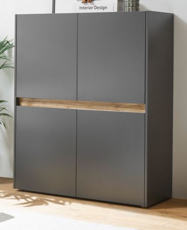 Broschrank Highboard Center in grau matt und Wotan Eiche Stauraumschrank fr Homeoffice und Bro 100 x 122 cm