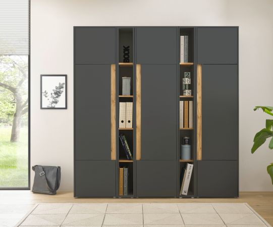 Aktenschrank Set Center in grau mit Wotan Eiche 3x Schrank und 2x Regal Bro und Homeoffice 190 x 200 cm