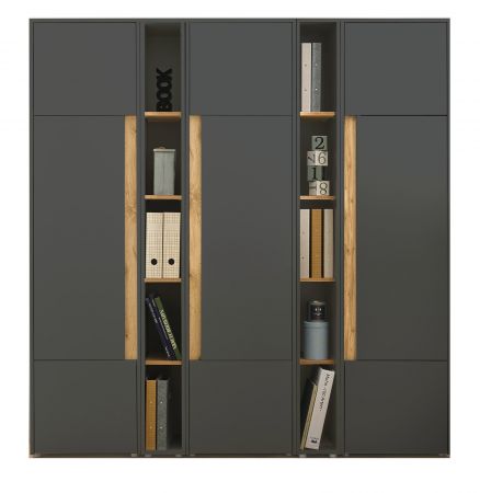 Aktenschrank Set Center in grau mit Wotan Eiche 3x Schrank und 2x Regal Bro und Homeoffice 190 x 200 cm