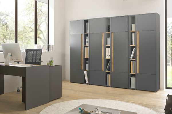 Aktenschrank Set Center in grau mit Wotan Eiche 3x Schrank und 2x Regal Bro und Homeoffice 190 x 200 cm