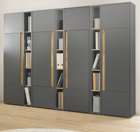 Aktenschrank Set Center in grau mit Wotan Eiche 4x Schrank und 3x Regal Bro Homeoffice 260 cm