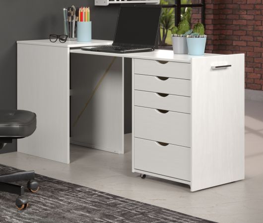 Schreibtisch Volterra in wei Massivholz Kiefer lackiert Kommode ausziehbar zum Laptoptisch fr Homeoffice 57 - 163 cm