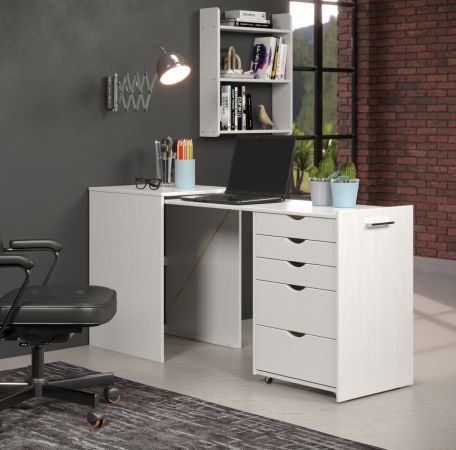 Schreibtisch Volterra in wei Massivholz Kiefer lackiert Kommode ausziehbar zum Laptoptisch fr Homeoffice 57 - 163 cm