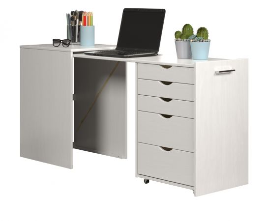 Schreibtisch Volterra in wei Massivholz Kiefer lackiert Kommode ausziehbar zum Laptoptisch fr Homeoffice 57 - 163 cm