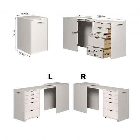 Schreibtisch Volterra in wei Massivholz Kiefer lackiert Kommode ausziehbar zum Laptoptisch fr Homeoffice 57 - 163 cm