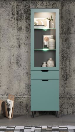 Vitrine Melton in dusk blue und grau Wohn- und Esszimmer Vitrinenschrank 49 x 195 cm