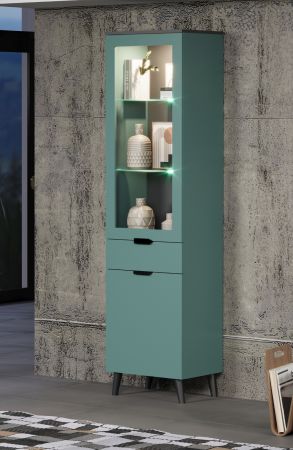 Vitrine Melton in dusk blue und grau Wohn- und Esszimmer Vitrinenschrank 49 x 195 cm