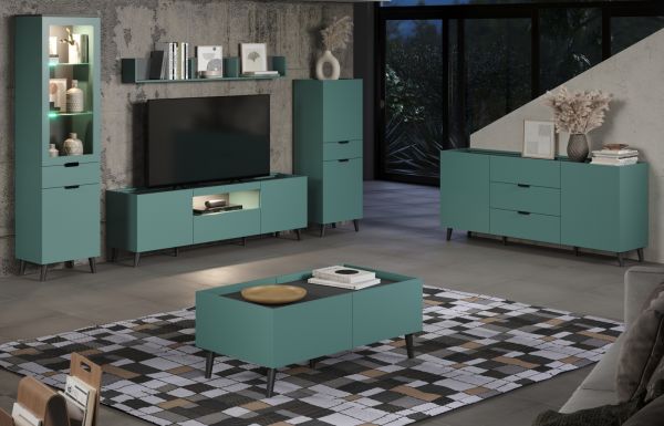 Vitrine Melton in dusk blue und grau Wohn- und Esszimmer Vitrinenschrank 49 x 195 cm