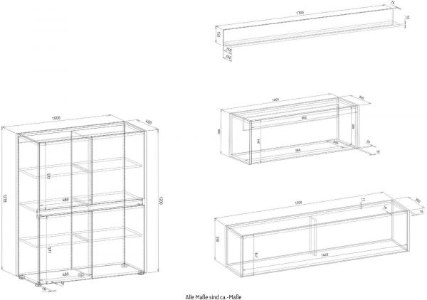 Wohnwand mit Sekretr Center in wei und Wotan Eiche Wohnkombination 4-teilig 370 cm