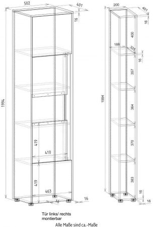 Aktenschrank Set Center in wei und Wotan Eiche Vitrine und Regal fr Homeoffice 70 x 200 cm