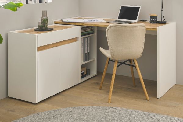 Brombel Set Center in wei und Wotan Eiche mit Schreibtisch, Kommode und Aktenregal fr Homeoffice