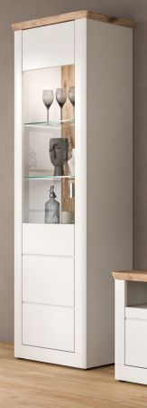 Vitrine Michigan in wei matt und Eiche Wohn- und Esszimmer Vitrinenschrank 64 x 204 cm, Soft-Close
