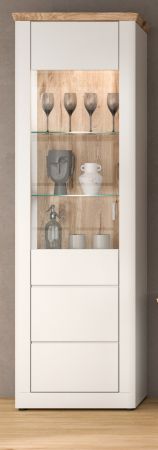 Vitrine Michigan in wei matt und Eiche Wohn- und Esszimmer Vitrinenschrank 64 x 204 cm, Soft-Close