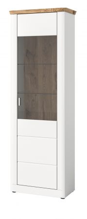 Vitrine Michigan in wei matt und Eiche Wohn- und Esszimmer Vitrinenschrank 64 x 204 cm, Soft-Close