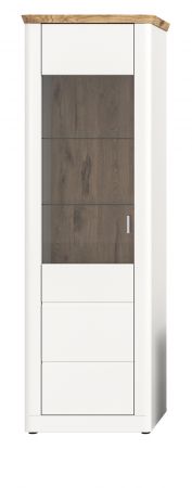 Vitrine Michigan in wei matt und Eiche Wohn- und Esszimmer Vitrinenschrank 64 x 204 cm, Soft-Close