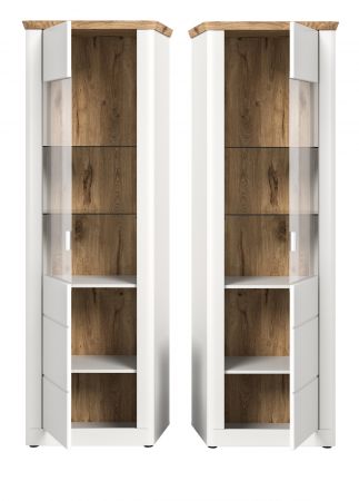 Vitrine Michigan in wei matt und Eiche Wohn- und Esszimmer Vitrinenschrank 64 x 204 cm, Soft-Close