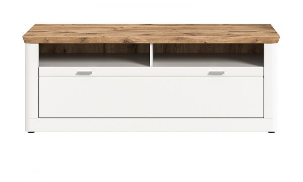 TV-Lowboard Michigan in wei matt und Eiche TV Unterschrank 154 cm mit Komforthhe und Soft-Close