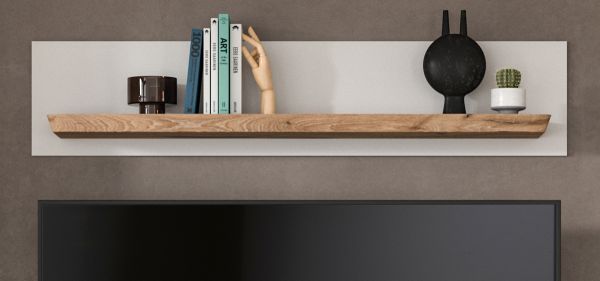 Wandboard Michigan in wei� matt und Viking Eiche Wohn- und Esszimmer Wandregal 120 cm