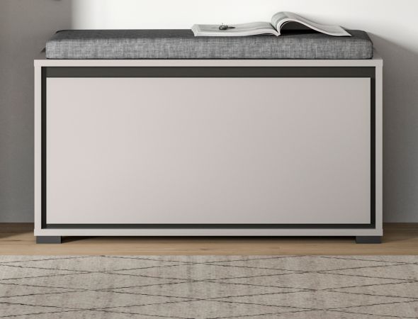 Garderobe Sitzbank Malik in grau und schwarz Flur Garderobenbank 85 x 45 cm, Soft-Close