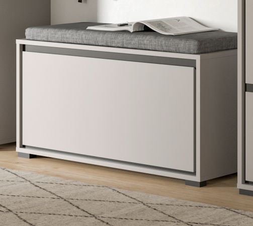 Garderobe Sitzbank Malik in grau und schwarz Flur Garderobenbank 85 x 45 cm, Soft-Close