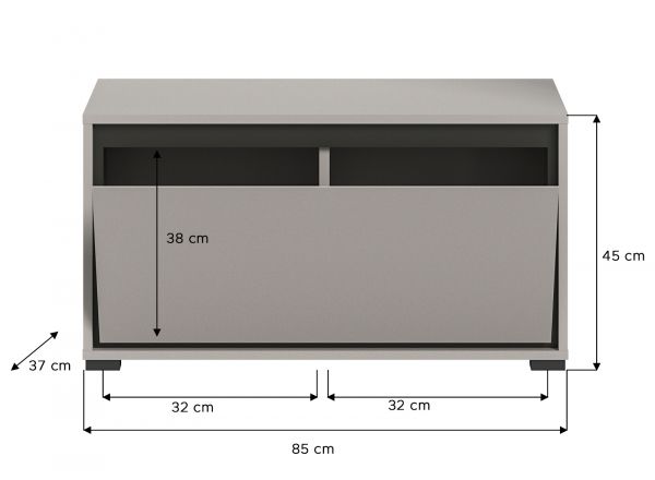 Garderobe Sitzbank Malik in grau und schwarz Flur Garderobenbank 85 x 45 cm, Soft-Close