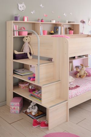 Parisot Kinder- und Jugendzimmer Bibop41 in Akazie Komplett-Set 3-teilig mit Etagenbett, Bettschubkasten und Kleiderschrank