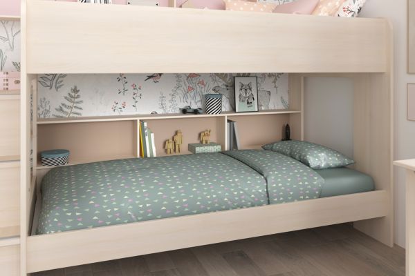 Parisot Kinder- und Jugendzimmer Bibop41 in Akazie Komplett-Set 3-teilig mit Etagenbett, Bettschubkasten und Kleiderschrank