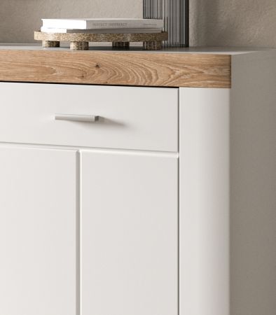 Kommode Laredo in wei matt und Nox Eiche Landhaus Wohn- und Esszimmer Highboard 91 x 104 cm