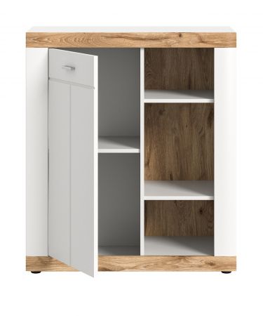 Kommode Laredo in wei matt und Nox Eiche Landhaus Wohn- und Esszimmer Highboard 91 x 104 cm