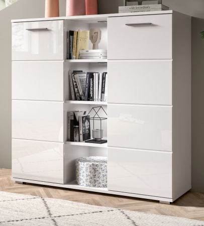 Highboard Prego in wei Hochglanz Wohn- und Esszimmer Kommode 110 x 108 cm