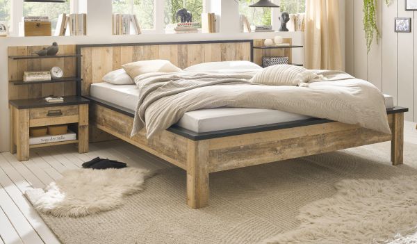 Schlafzimmer Set 5-teilig Stove in Used Wood hell und anthrazit mit Doppelbett Liegeflche 180 x 200 cm