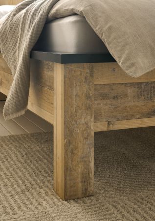 Schlafzimmer Set 4-teilig Stove in Used Wood hell und anthrazit mit Einzelbett 140 x 200 cm, Kleiderschrank und 2 x Nachttisch