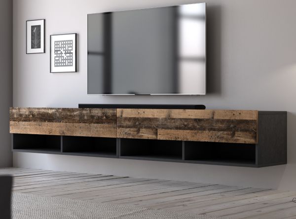TV-Lowboard Epsom in Used Wood und Matera grau XL TV Unterteil hngend 200 x 30 cm